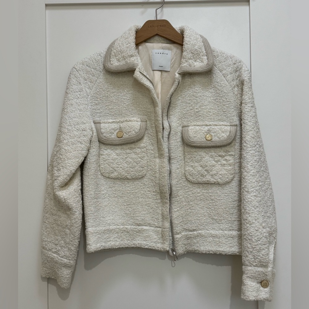 Sandro Paris Jacket in cream with metallic detailing (size 34)